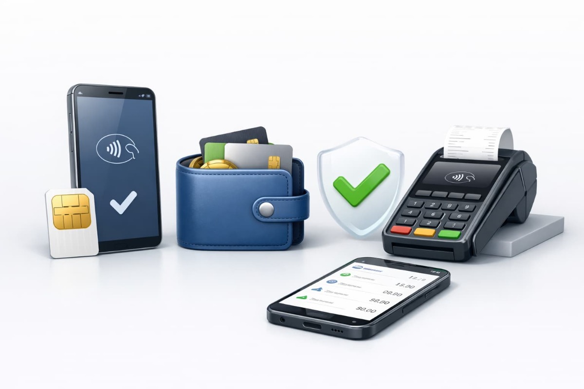 Инфографика мобильных платежей, смартфон электронный кошелек и подтверждение оплаты в кассе